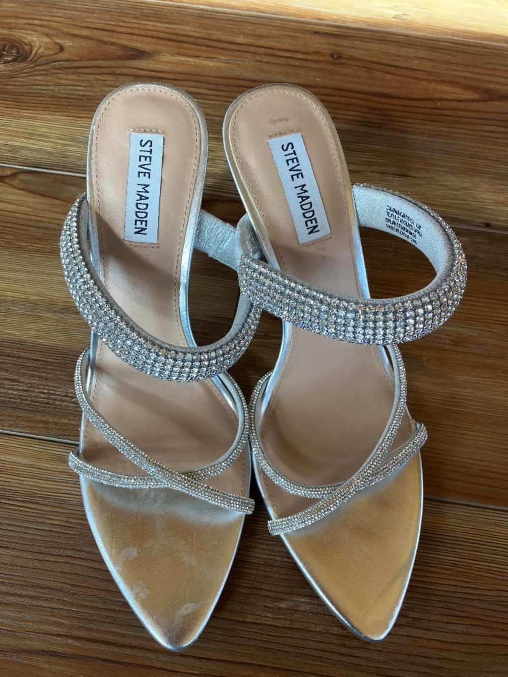 Steve Madden Rhinestone Ankle Strap Stiletto Heel Dress  Crystal Sandal Size 10